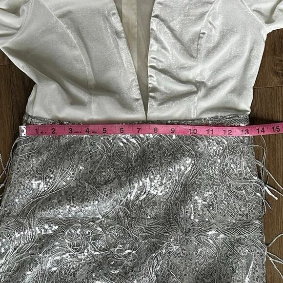 Double Crazy White Velvet Silver Sequin Fringe Mini Dress Women’s Size S - Picture 8 of 11